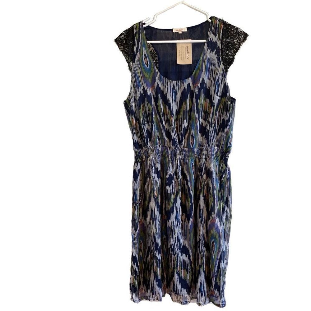 Sundance Dress Womens L Peacock Chiffon Silk Midi Whimsy Pullover NWT